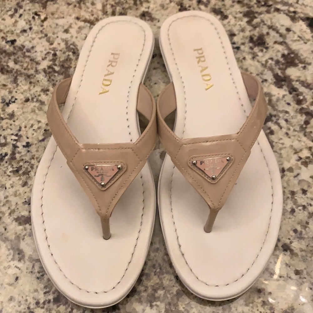 Authentic Prada patent leather flip flops